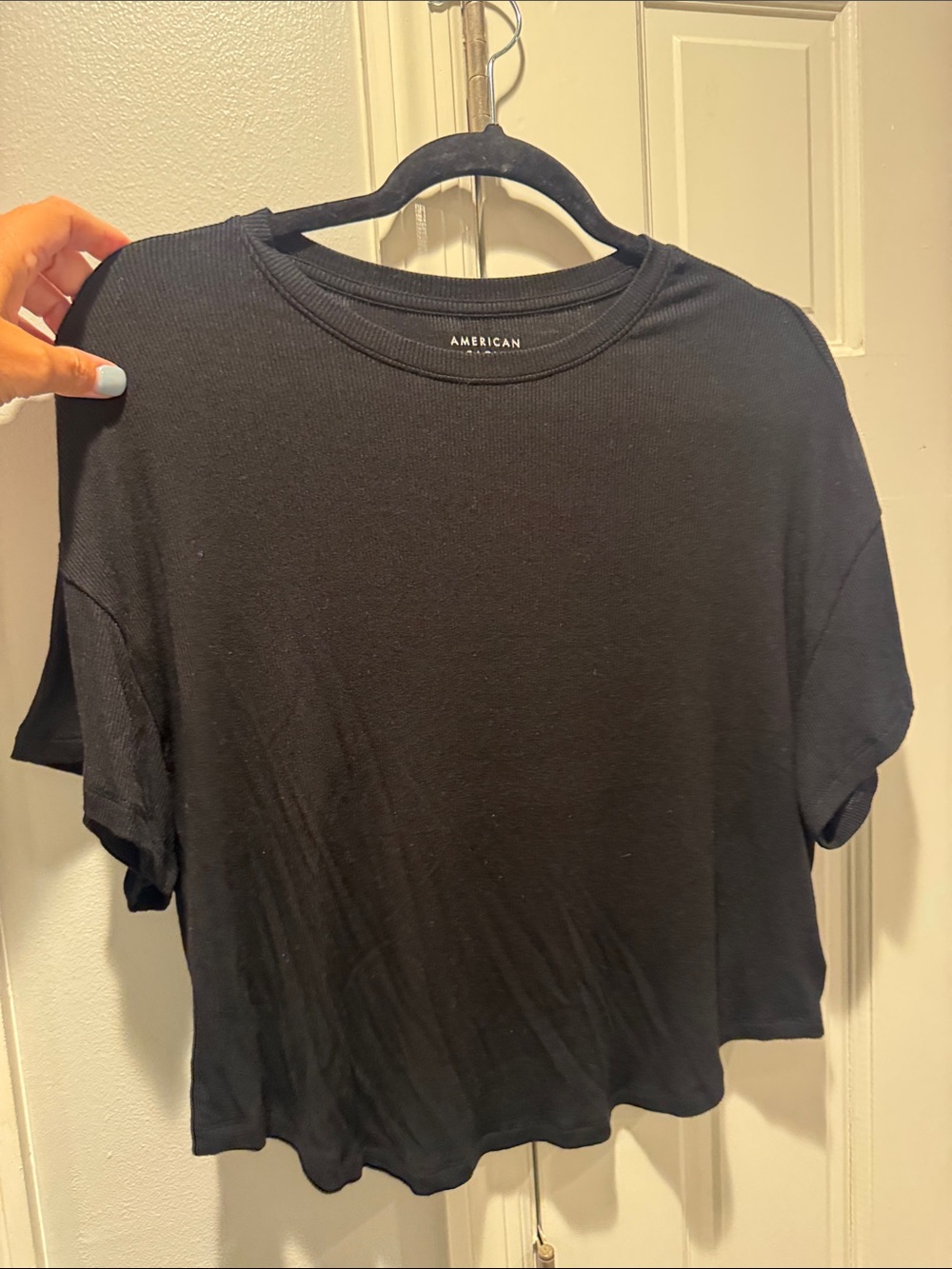 American Eagle Outfitters Black Ribbed Short Sleeve Tee